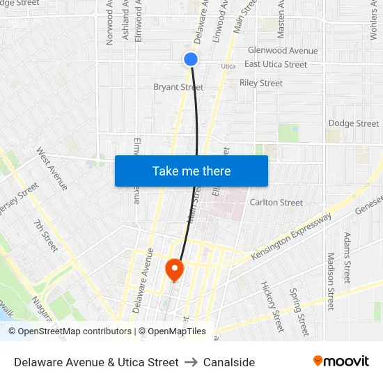 Delaware Avenue & Utica Street to Canalside map