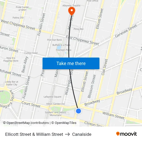 Ellicott Street & William Street to Canalside map