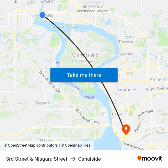 3rd Street & Niagara Street to Canalside map