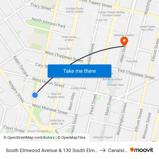 South Elmwood Avenue & 130 South Elmwood to Canalside map