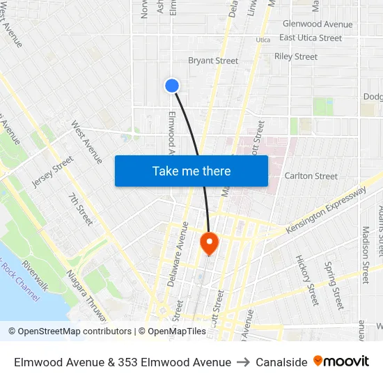Elmwood Avenue & 353 Elmwood Avenue to Canalside map