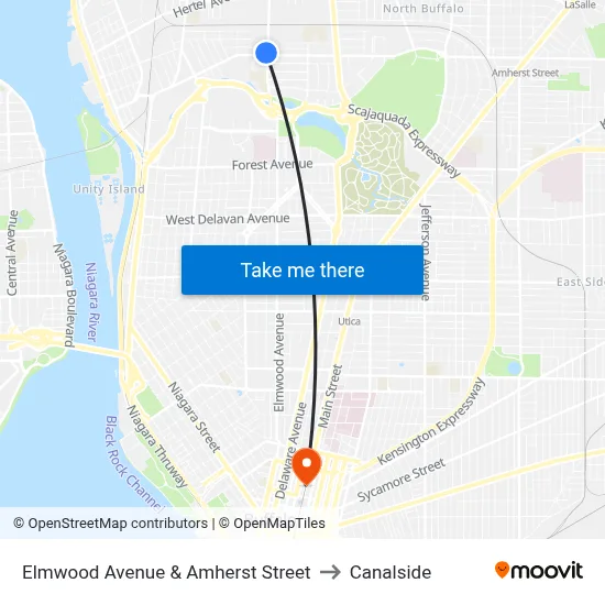Elmwood Avenue & Amherst Street to Canalside map