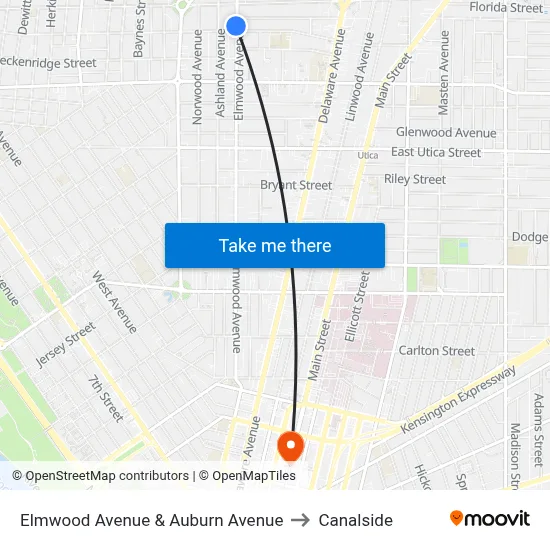 Elmwood Avenue & Auburn Avenue to Canalside map