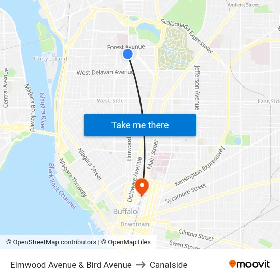 Elmwood Avenue & Bird Avenue to Canalside map