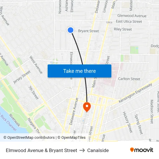 Elmwood Avenue & Bryant Street to Canalside map