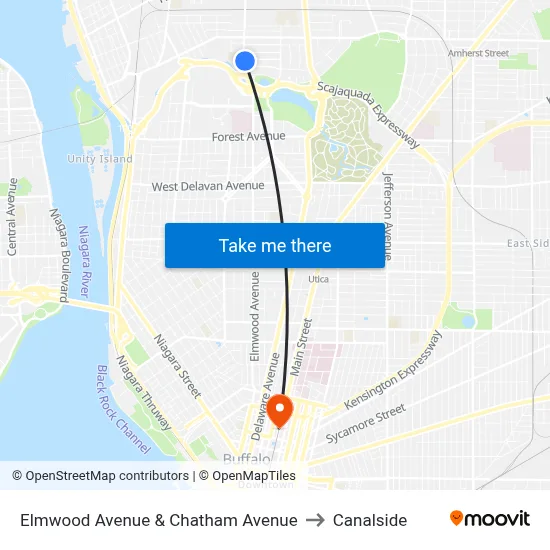 Elmwood Avenue & Chatham Avenue to Canalside map