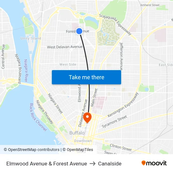 Elmwood Avenue & Forest Avenue to Canalside map