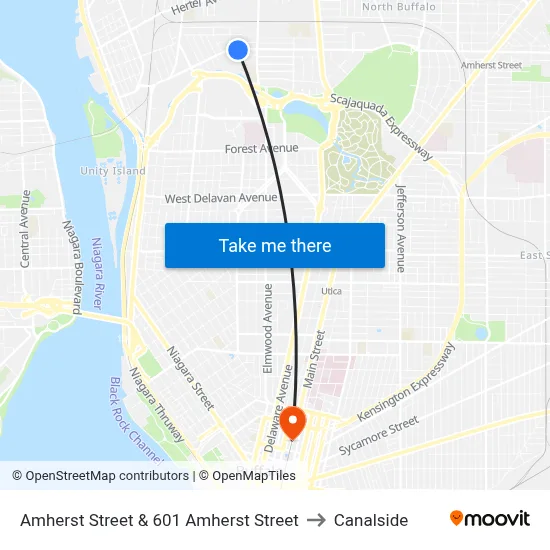 Amherst Street & 601 Amherst Street to Canalside map