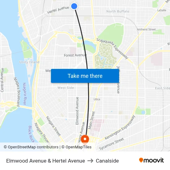 Elmwood Avenue & Hertel Avenue to Canalside map