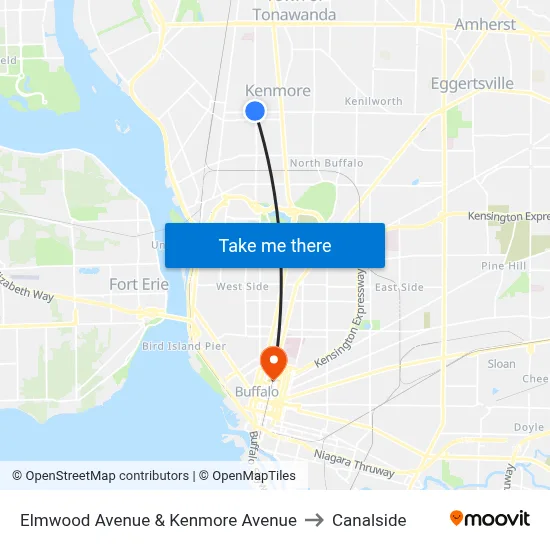 Elmwood Avenue & Kenmore Avenue to Canalside map