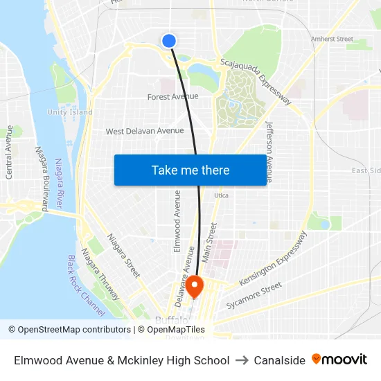 Elmwood Avenue & Mckinley High School to Canalside map