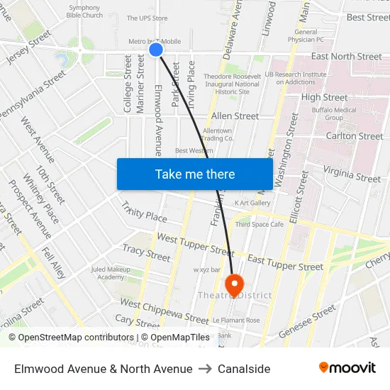Elmwood Avenue & North Avenue to Canalside map