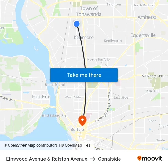 Elmwood Avenue & Ralston Avenue to Canalside map