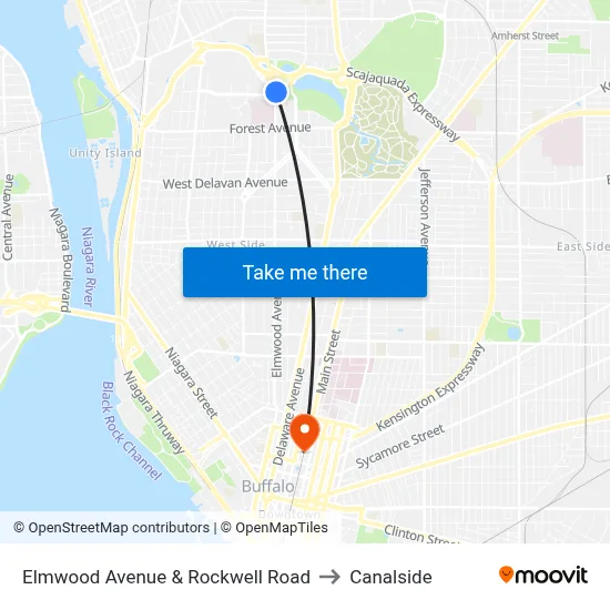 Elmwood Avenue & Rockwell Road to Canalside map