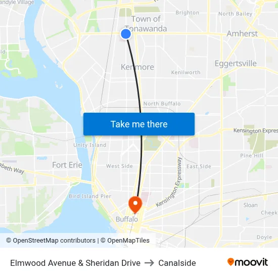 Elmwood Avenue & Sheridan Drive to Canalside map