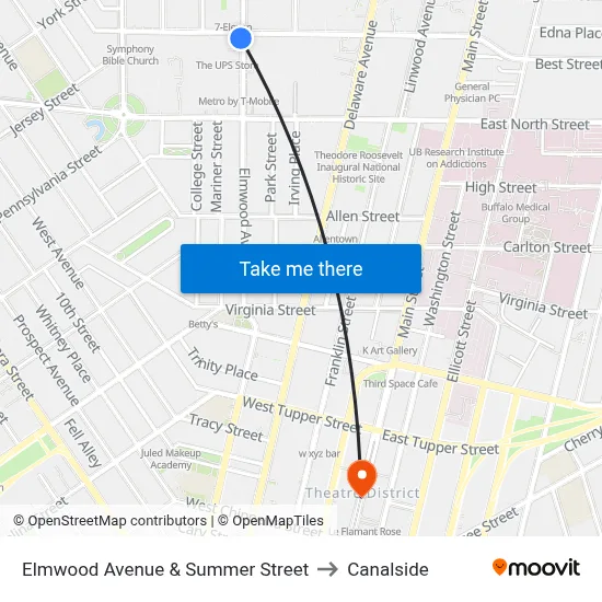 Elmwood Avenue & Summer Street to Canalside map