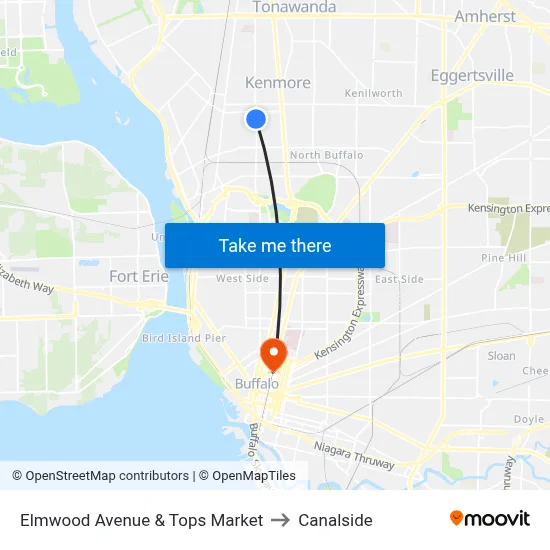 Elmwood Avenue & Tops Market to Canalside map