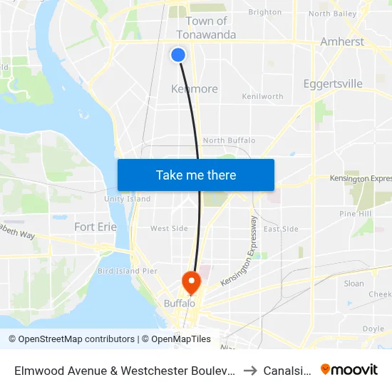 Elmwood Avenue & Westchester Boulevard to Canalside map