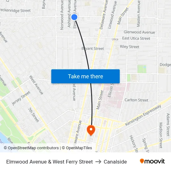 Elmwood Avenue & West Ferry Street to Canalside map