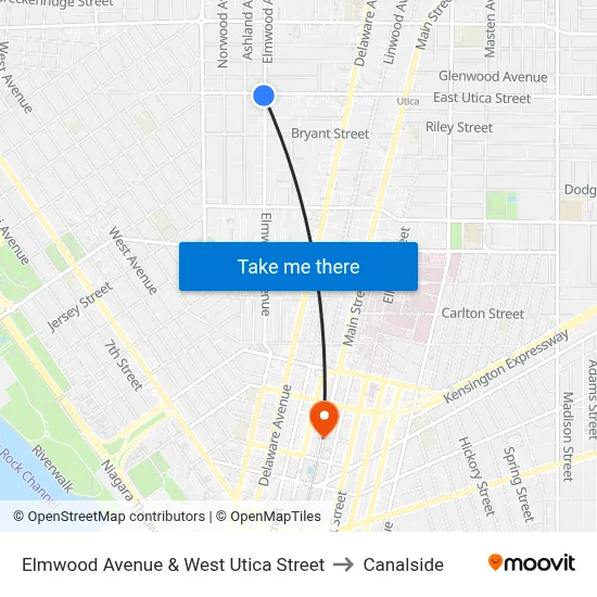 Elmwood Avenue & West Utica Street to Canalside map