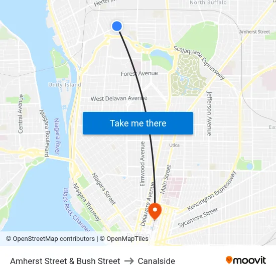 Amherst Street & Bush Street to Canalside map