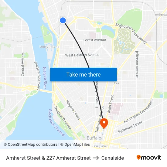 Amherst Street & 227 Amherst Street to Canalside map