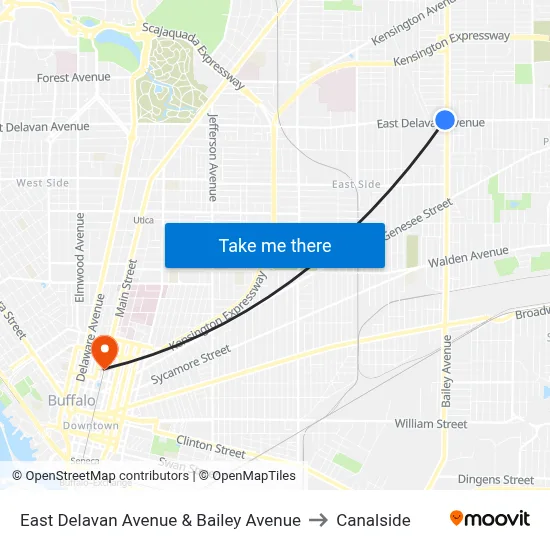 East Delavan Avenue & Bailey Avenue to Canalside map