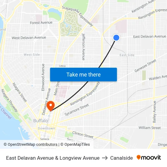 East Delavan Avenue & Longview Avenue to Canalside map