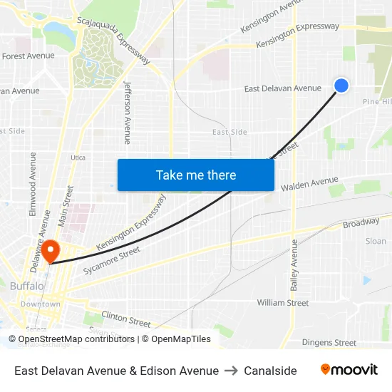 East Delavan Avenue & Edison Avenue to Canalside map