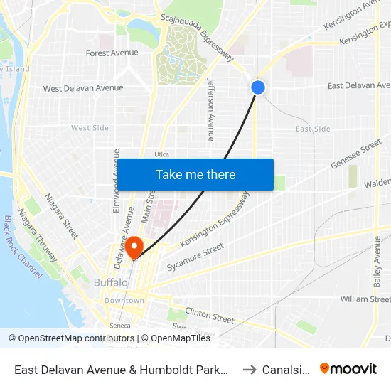 East Delavan Avenue & Humboldt Parkway to Canalside map