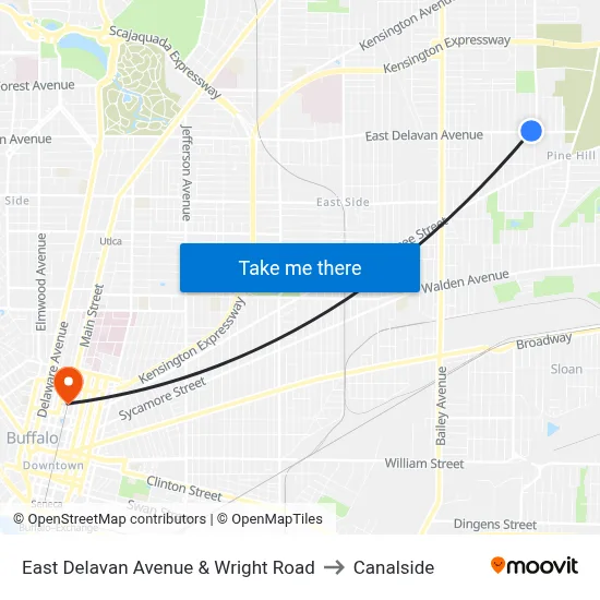 East Delavan Avenue & Wright Road to Canalside map