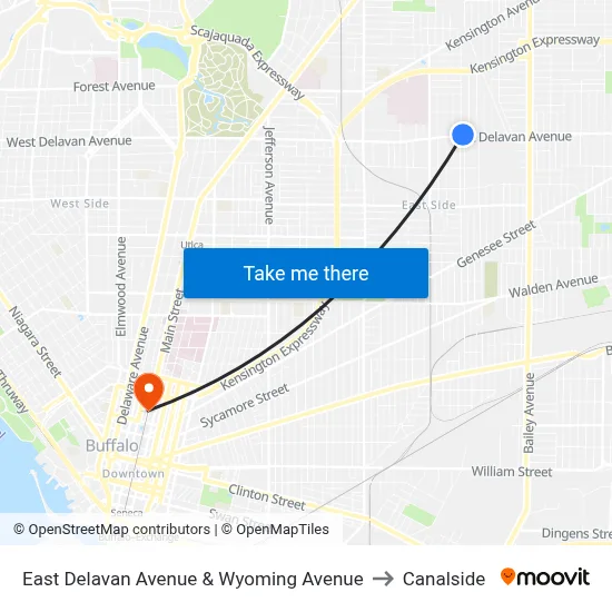 East Delavan Avenue & Wyoming Avenue to Canalside map