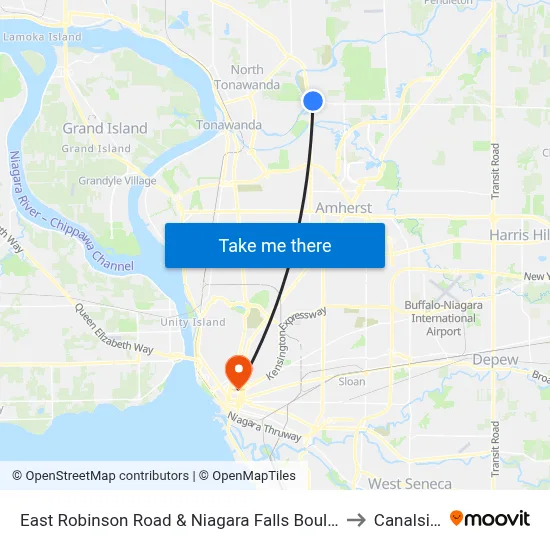 East Robinson Road & Niagara Falls Boulevard to Canalside map