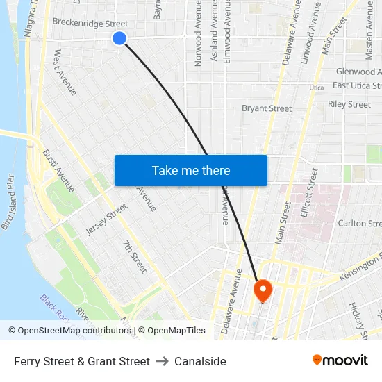 Ferry Street & Grant Street to Canalside map