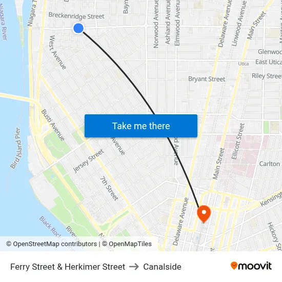 Ferry Street & Herkimer Street to Canalside map
