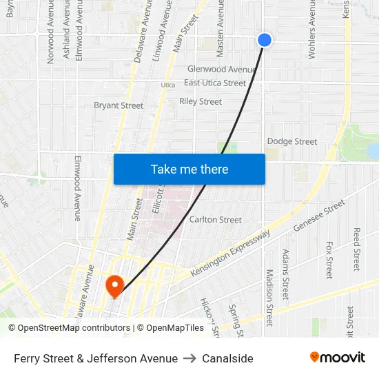 Ferry Street & Jefferson Avenue to Canalside map