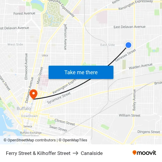 Ferry Street & Kilhoffer Street to Canalside map