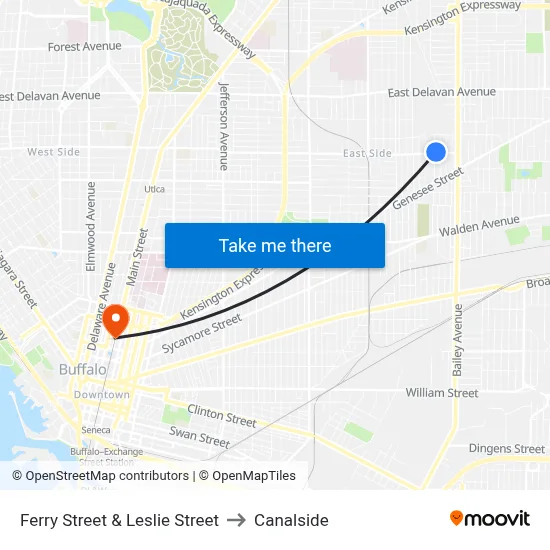 Ferry Street & Leslie Street to Canalside map