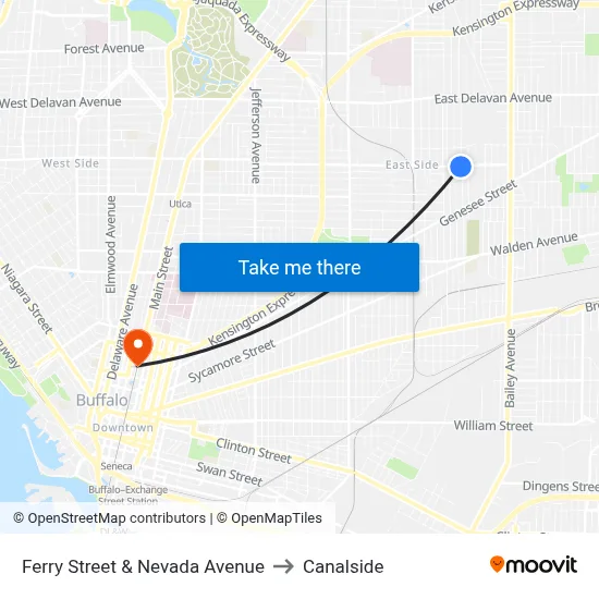 Ferry Street & Nevada Avenue to Canalside map