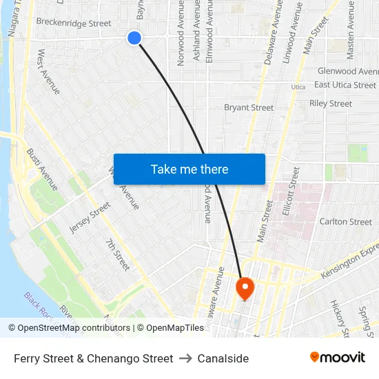 Ferry Street & Chenango Street to Canalside map