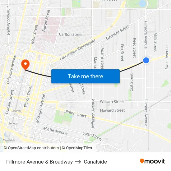 Fillmore Avenue & Broadway to Canalside map