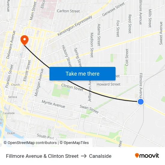 Fillmore Avenue & Clinton Street to Canalside map