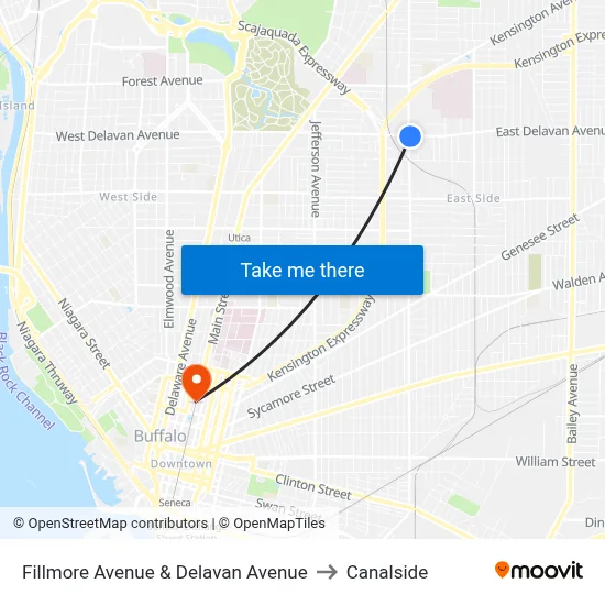 Fillmore Avenue & Delavan Avenue to Canalside map