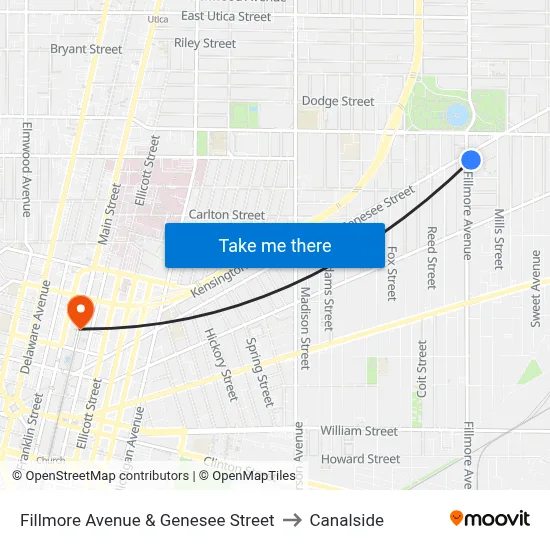 Fillmore Avenue & Genesee Street to Canalside map