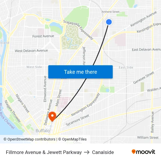 Fillmore Avenue & Jewett Parkway to Canalside map