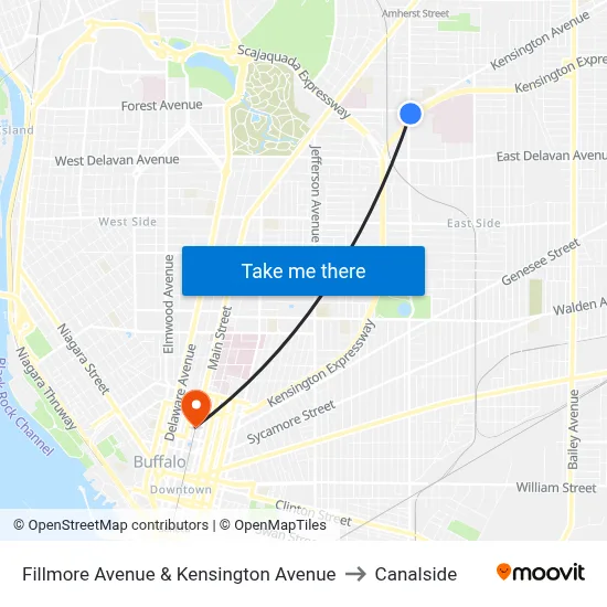 Fillmore Avenue & Kensington Avenue to Canalside map