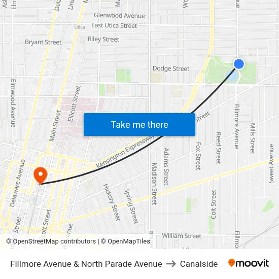 Fillmore Avenue & North Parade Avenue to Canalside map