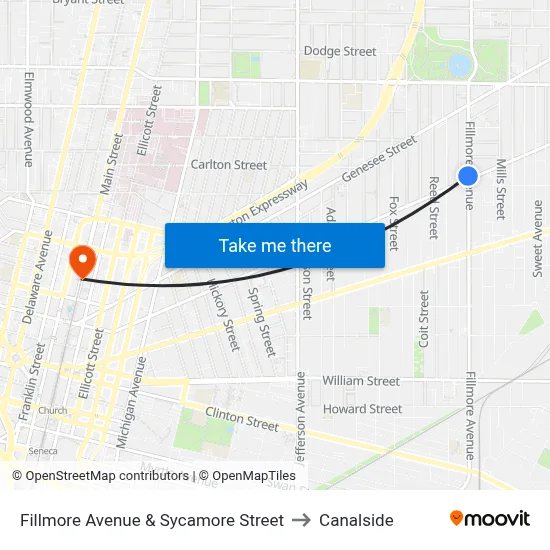 Fillmore Avenue & Sycamore Street to Canalside map