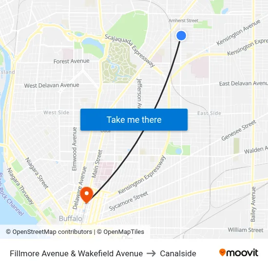 Fillmore Avenue & Wakefield Avenue to Canalside map