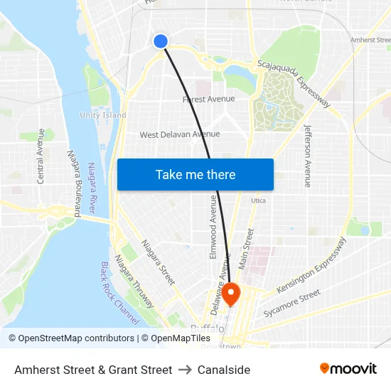 Amherst Street & Grant Street to Canalside map